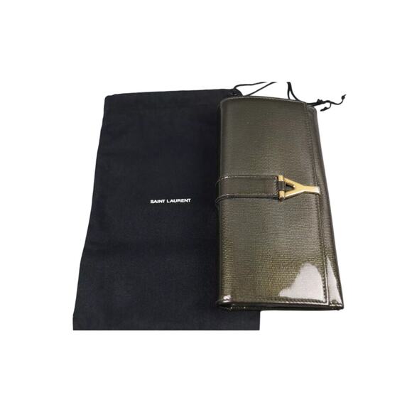 YVES SAINT LAURENT Vintage Used Green Patent Leather Long Wallet - Picture 2 of 15